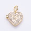 16K Gold Filled 22mm Micro Paved CZ Love Heart Locket Pendant | Charms-01033