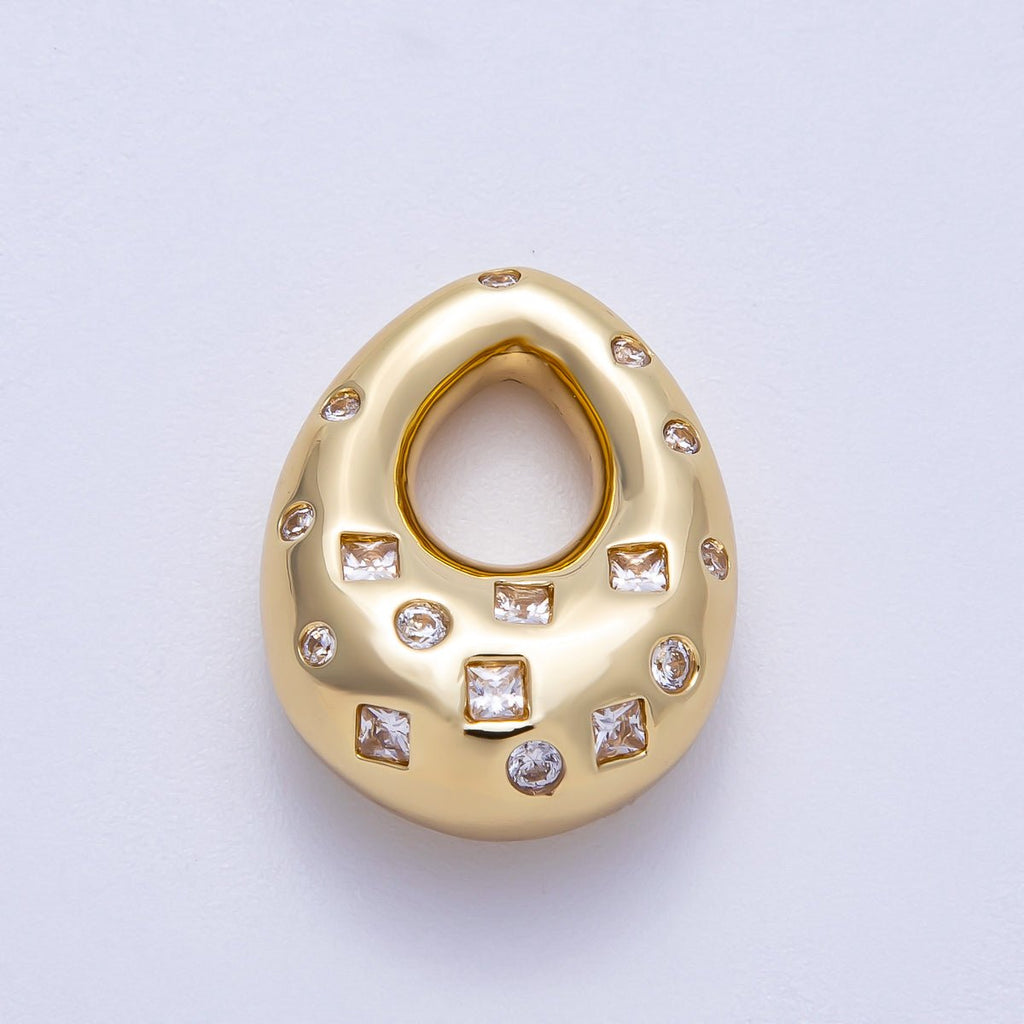 16K Gold Filled 22mm Multi Cut CZ Chubby Geometric Teardrop Bead Pendant | BEADS-00272