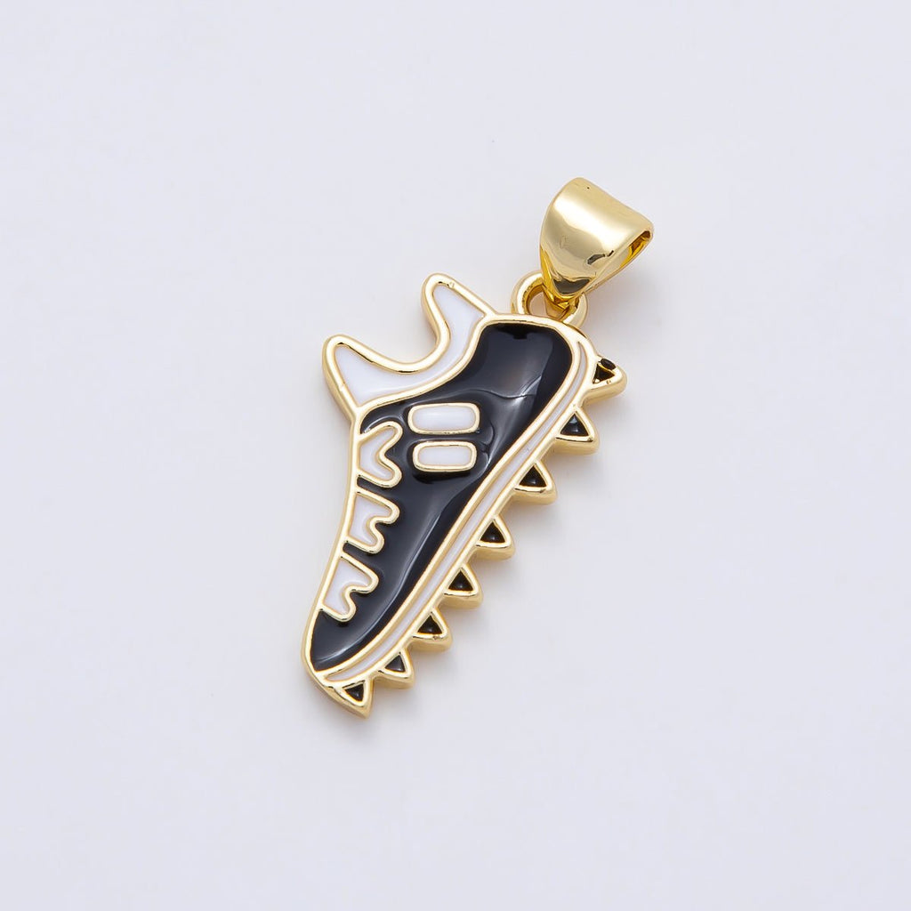 16K Gold Filled 23mm White Black Enamel Soccer Football Shoes Pendant | Charms-01106