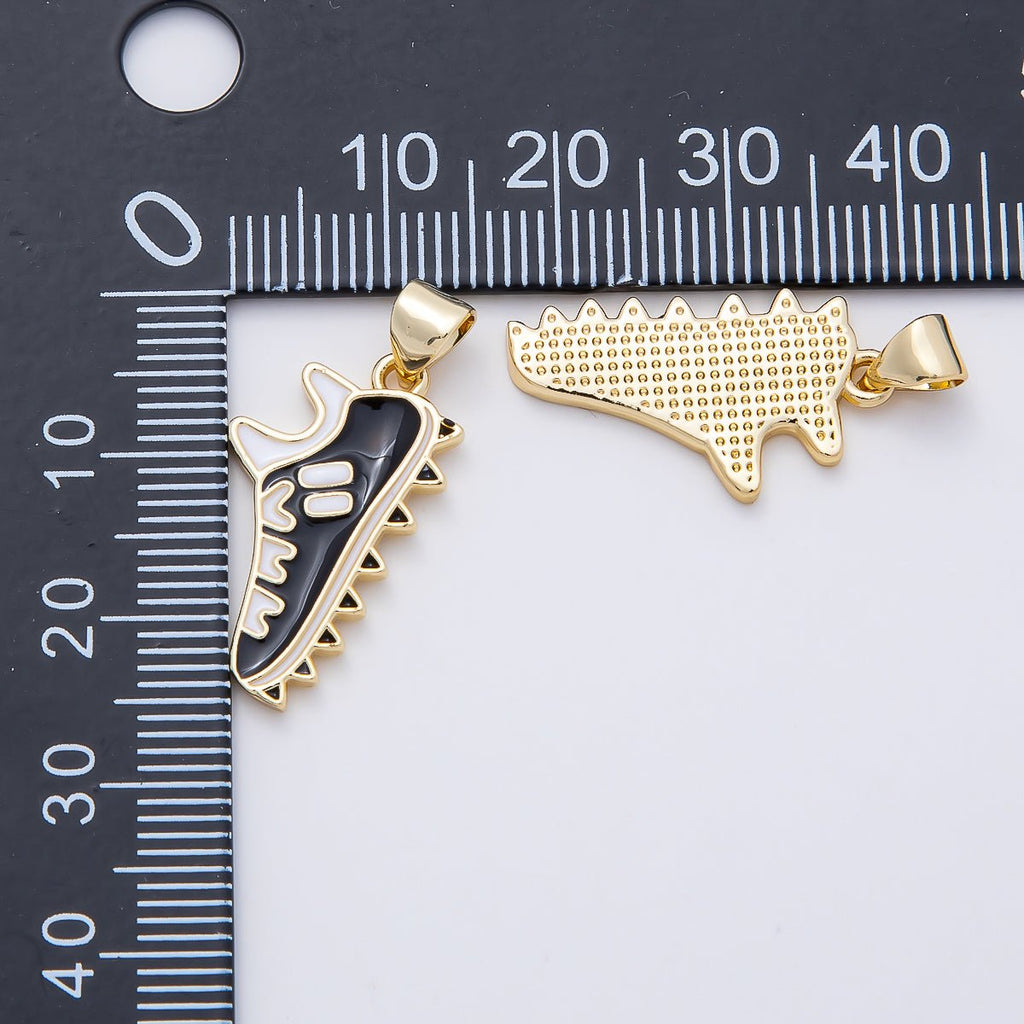 16K Gold Filled 23mm White Black Enamel Soccer Football Shoes Pendant | Charms-01106