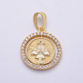 16K Gold Filled 23mm Mother Mary Micro Paved CZ Ribbed Religious Medallion Pendant | Charms-00562