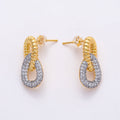 16K Gold Filled 23mm Micro Paved CZ Ribbed Geometric Interlock Drop Stud Earrings | Earrings-00363