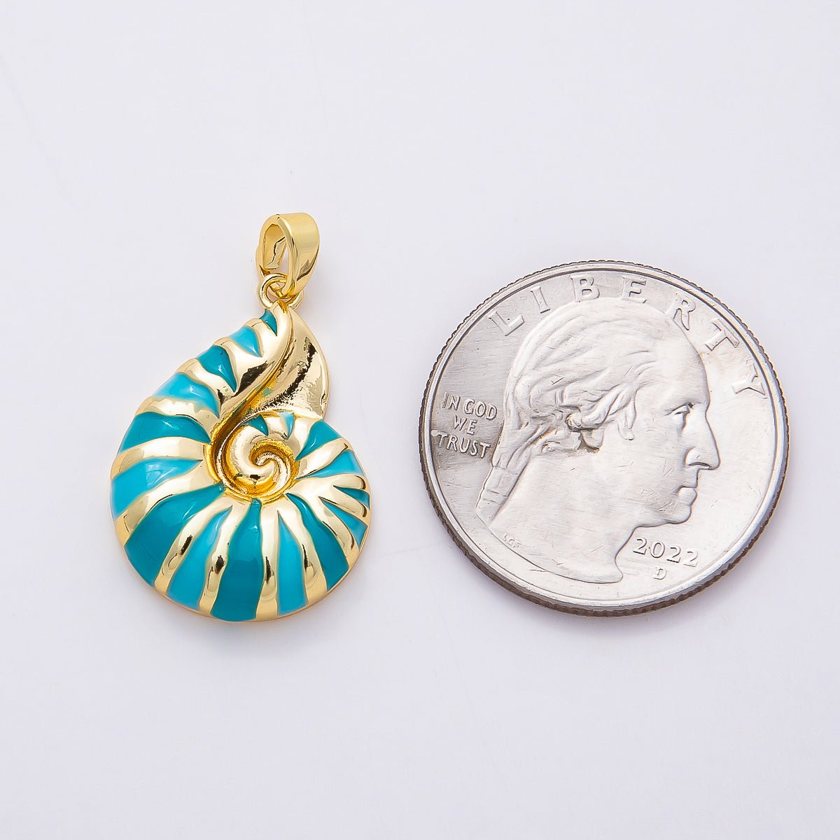 16K Gold Filled 24mm Blue Enamel Conch Sea Shell Pendant | Charms-00770