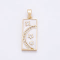 16K Gold Filled 24mm Micro Paved CZ White Enamel Celestial Moon Star Rectangular Tag Pendant | Charms-00953
