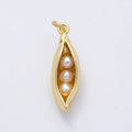 16K Gold Filled 24mm Shell Pearl Pea Pod 3D Multidimensional Charm | Charms-00956