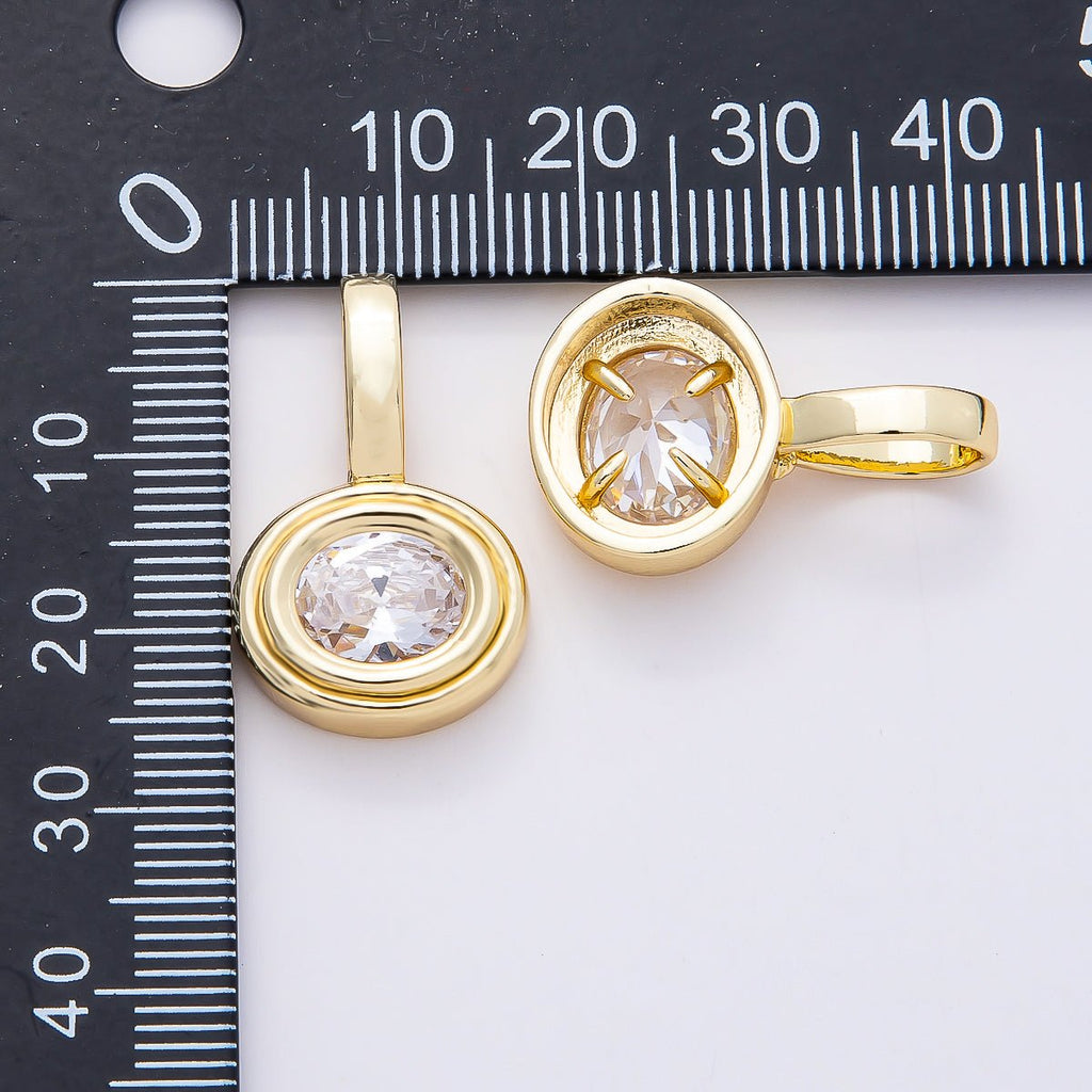 16K Gold Filled 25mm Clear CZ Round Bezel Solitaire Pendant | Charms-00813