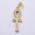16K Gold Filled 25mm Micro Paved CZ Ankh Cross Religious Pendant | Charms-01393