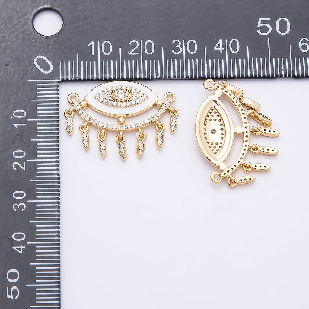 16K Gold Filled 25mm Micro Paved CZ Shell Pearl Evil Eye Curved Connector | Connectors-00020