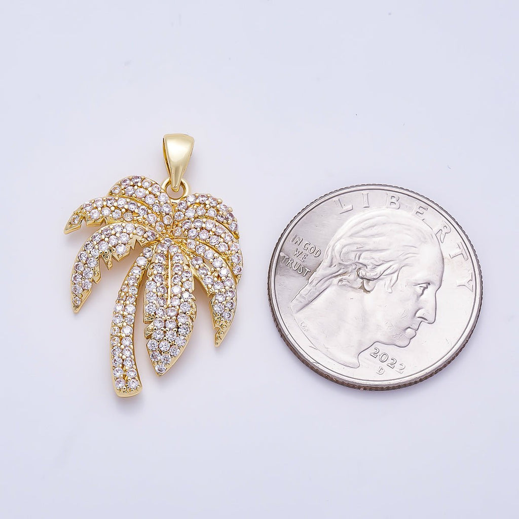 16K Gold Filled 27mm Micro Paved CZ Palm Tree Summer Pendant | Charms-01315