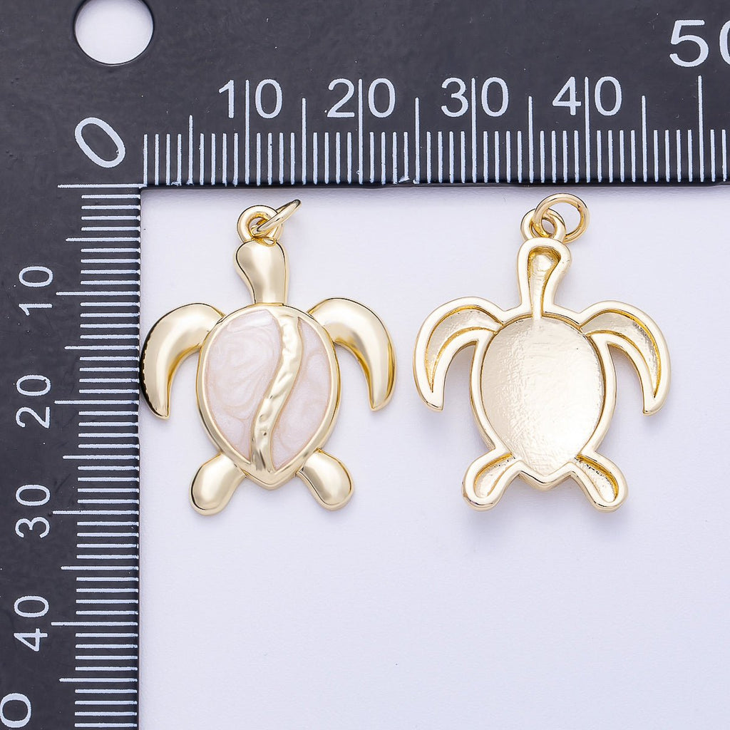 16K Gold Filled 28mm White Enamel Turtle Tortoise Animal Charm | Charms-00496