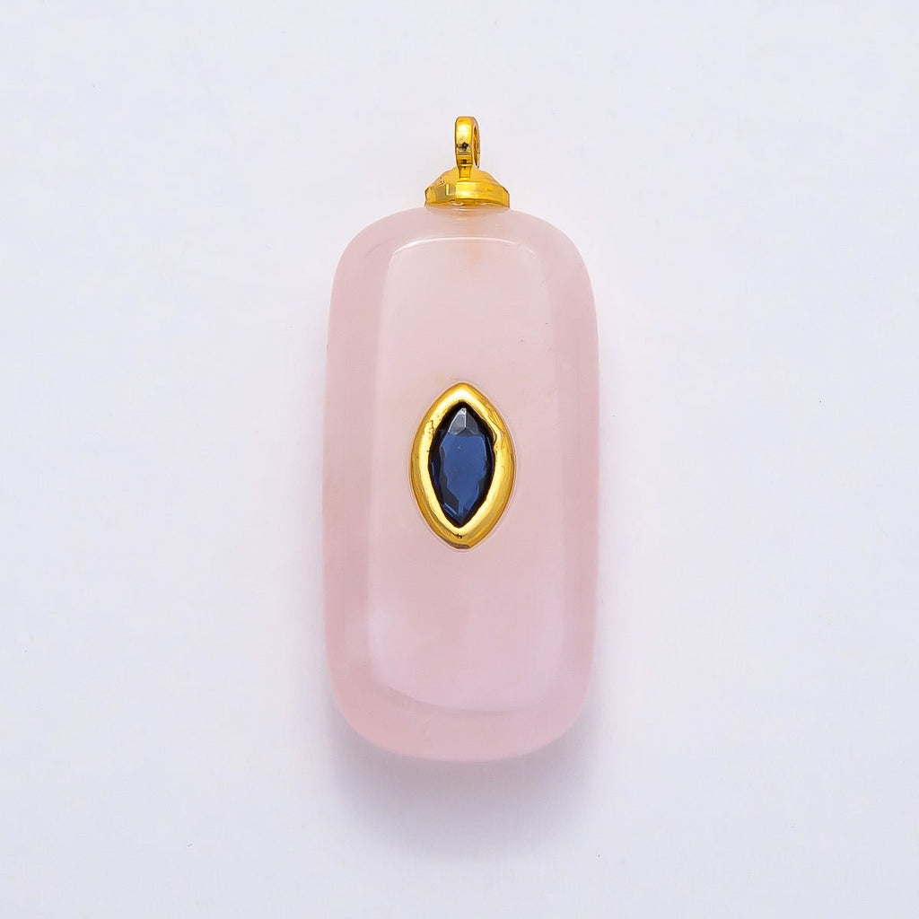 16K Gold Filled 30mm Multicolor CZ Embedded Gemstone Rectangular Pendant | Charms-00826 ~ Charms-00833