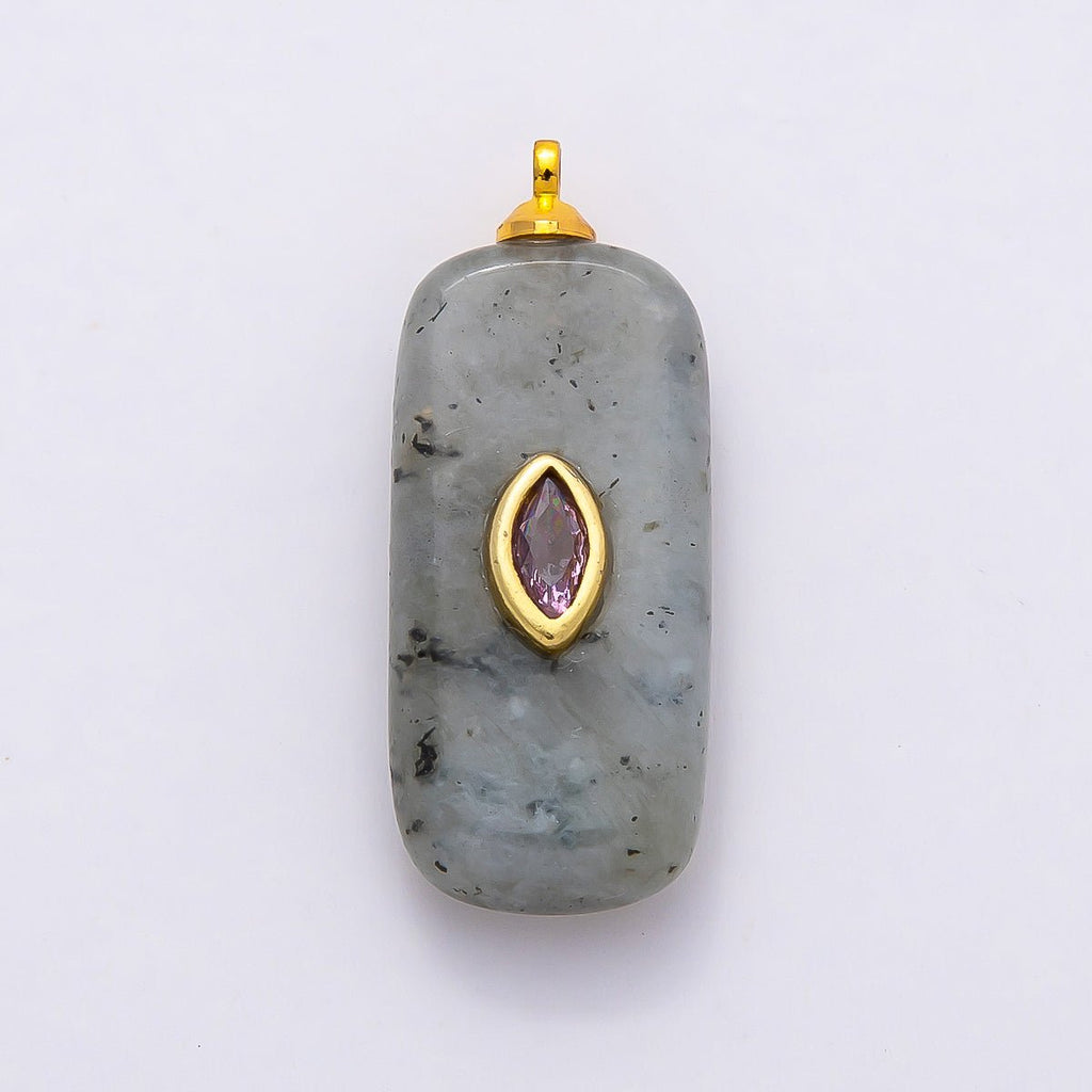 16K Gold Filled 30mm Multicolor CZ Embedded Gemstone Rectangular Pendant | Charms-00826 ~ Charms-00833