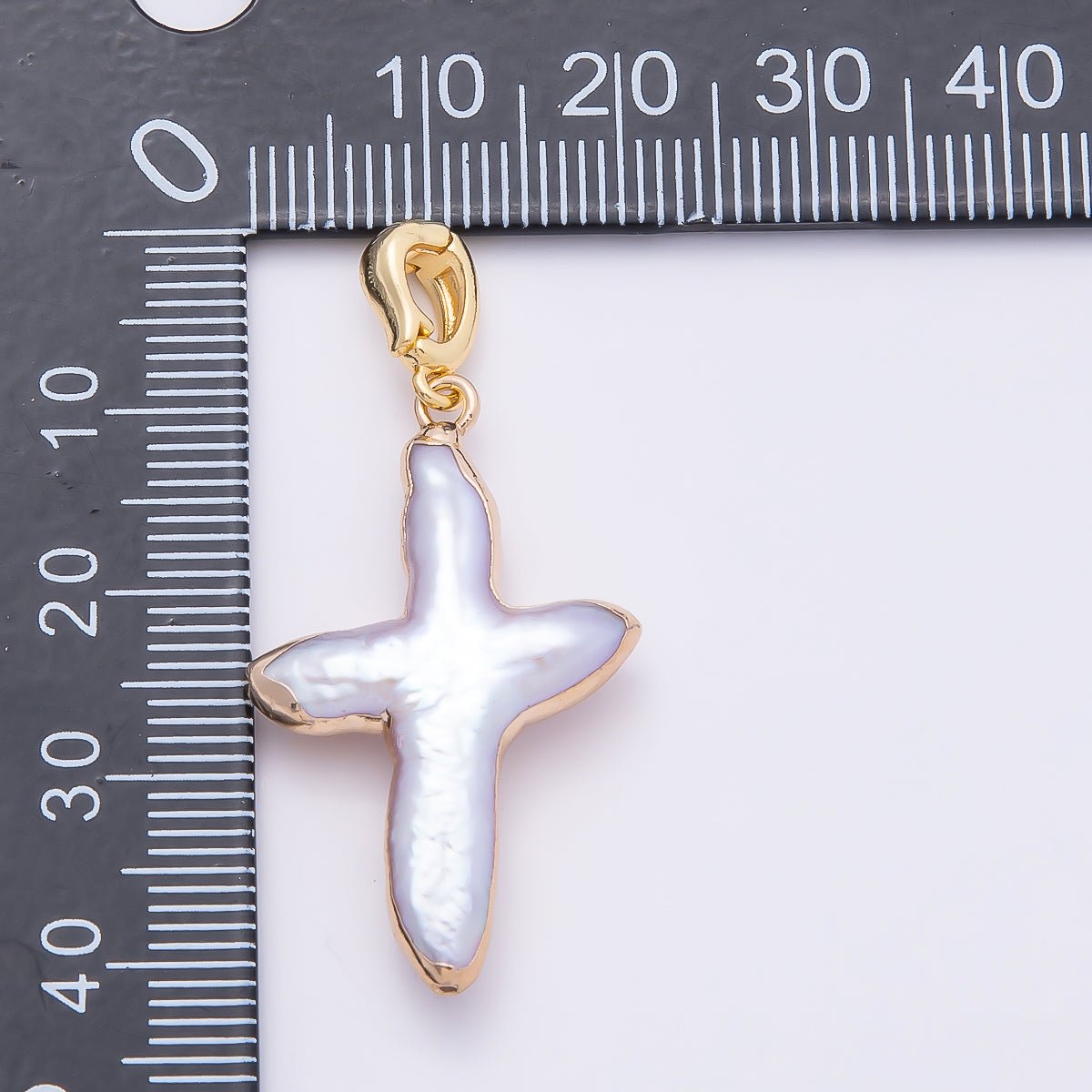 16K Gold Filled 32.5mm Freshwater Pearl Religious Cross Snap Latch Pendant | Charms-00810
