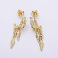 16K Gold Filled 34mm Clear Micro Paved CZ Dotted Spiked C-Shaped Hoop | Earrings-00687