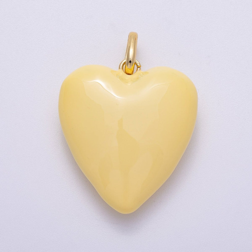 16K Gold Filled 35mm Colorful Pastel Enamel Chubby Heart Pendant | Charms-00583 ~ Charms-00588