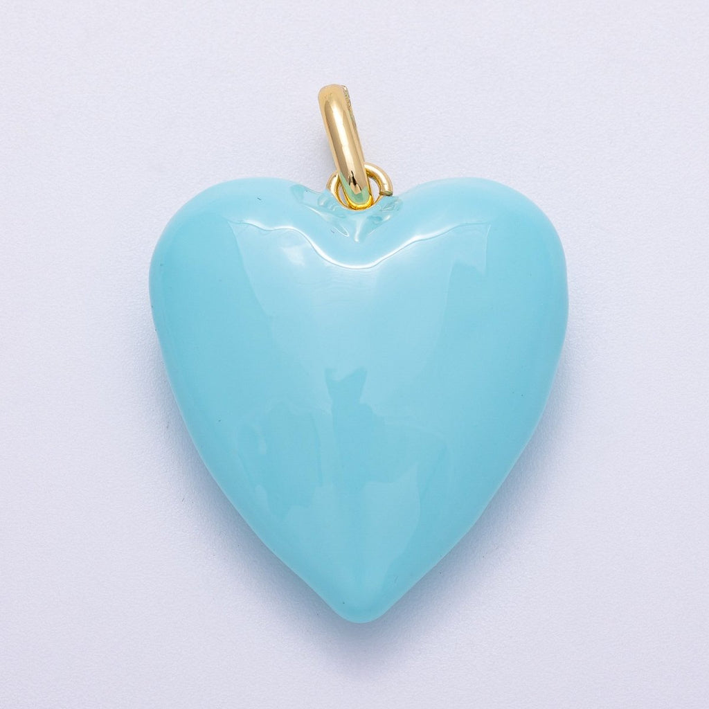 16K Gold Filled 35mm Colorful Pastel Enamel Chubby Heart Pendant | Charms-00583 ~ Charms-00588