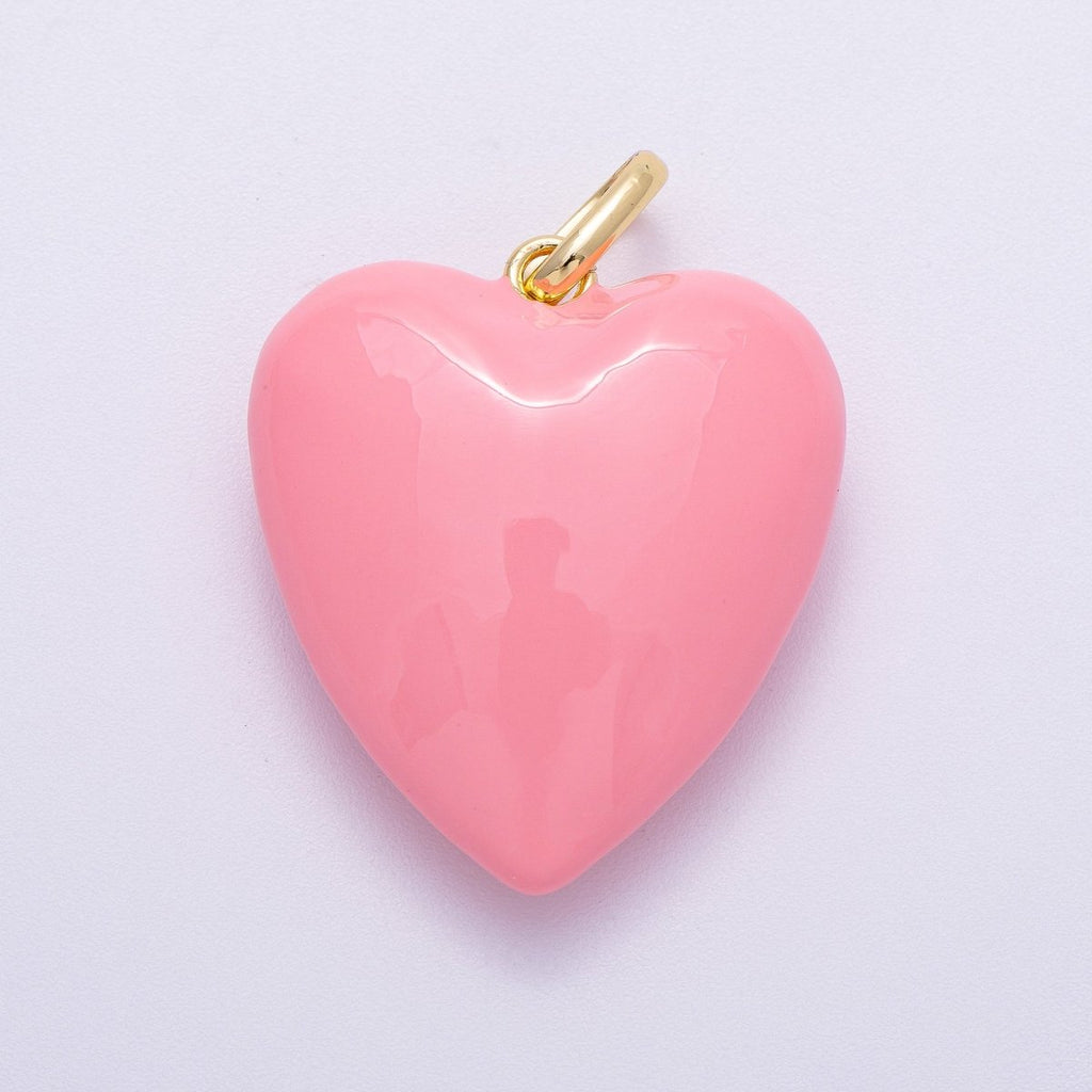 16K Gold Filled 35mm Colorful Pastel Enamel Chubby Heart Pendant | Charms-00583 ~ Charms-00588