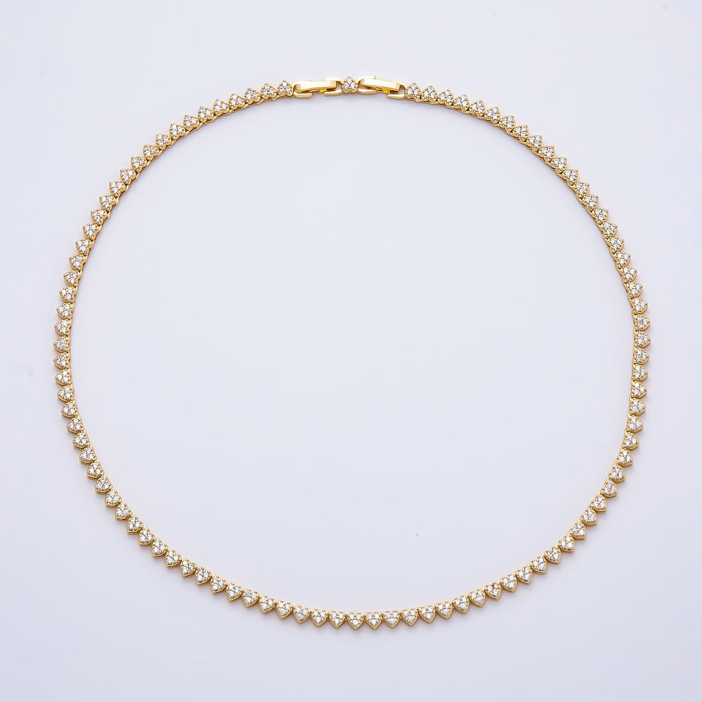 16K Gold Filled 4.3mm Micro Paved CZ Heart Spiked Tennis Chain 16.5 Inch Adjustable Necklace | WA-04685