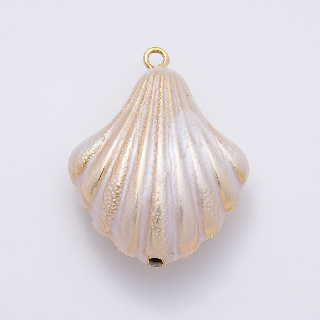 16K Gold Filled 45mm Blue, White Enamel Clam Sea Shell Charm | Charms-01058 Charms-01059