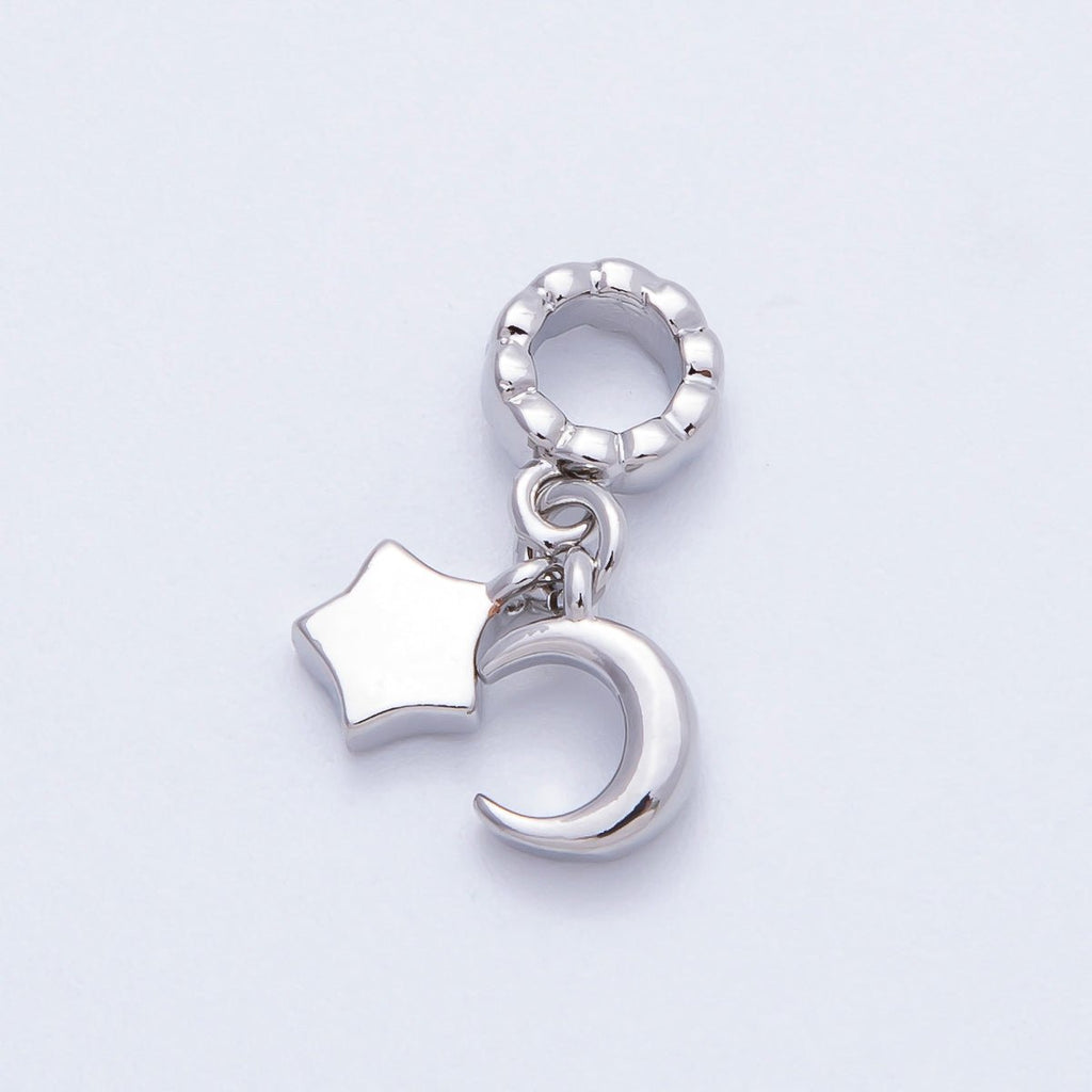16K Gold Filled 9mm Celestial Moon Star Rondelle Drop Pendant in Gold & Silver | Charms-00718 Charms-00719