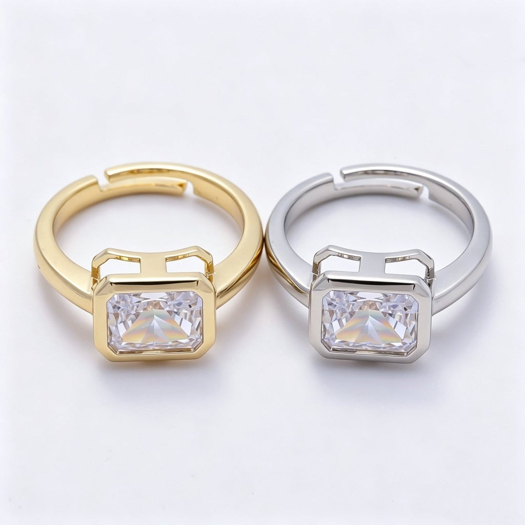 16K Gold Filled Clear CZ Baguette Bezel Ring in Gold & Silver | Rings-00293 Rings-00294