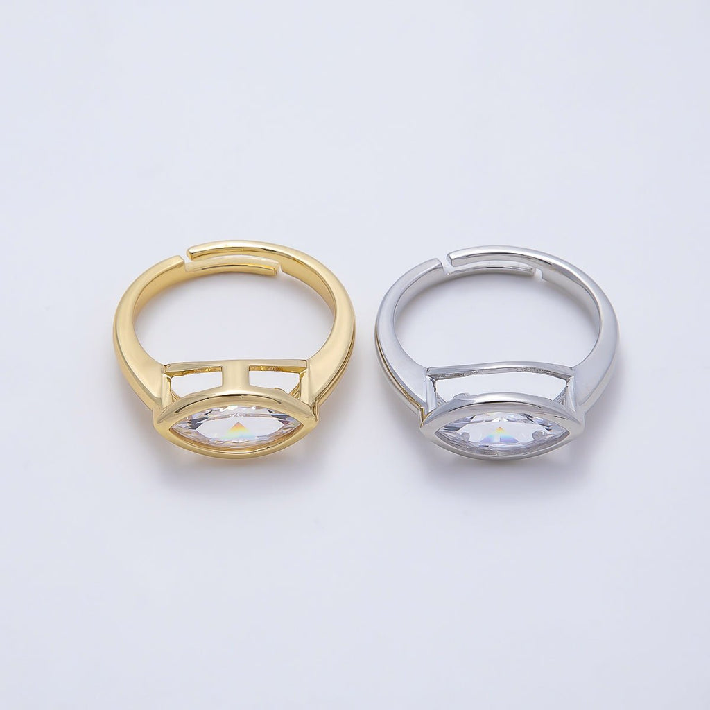 16K Gold Filled Clear CZ Marquise Bezel Ring in Gold & Silver | Rings-00299 Rings-00300