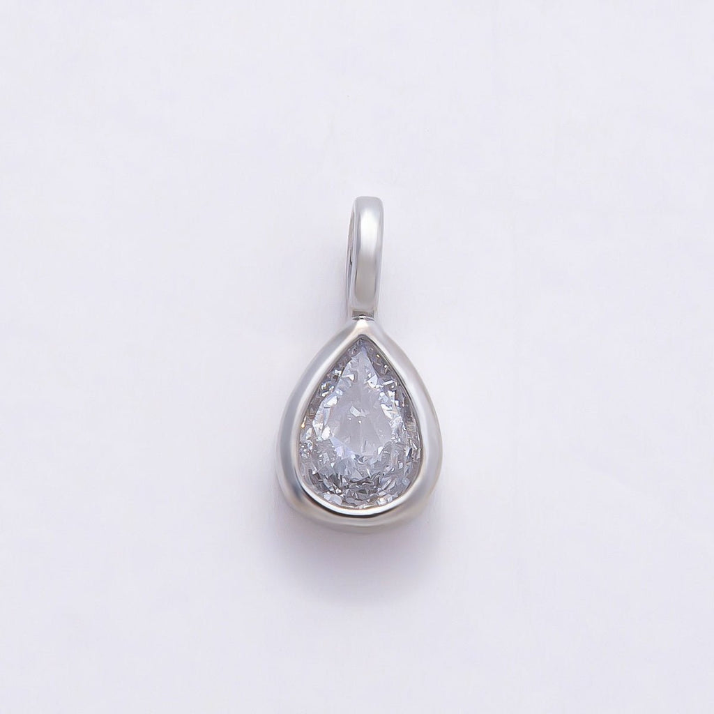 16K Gold Filled 13mm Clear CZ Teardrop Bezel Solitaire Pendant in Gold & Silver | Charms-00842 Charms-00843