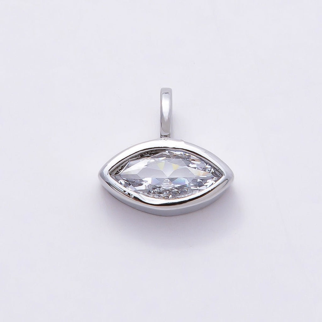 16K Gold Filled 12mm Clear CZ Marquise Bezel Solitaire Pendant in Gold & Silver | Charms-00834 Charms-00835