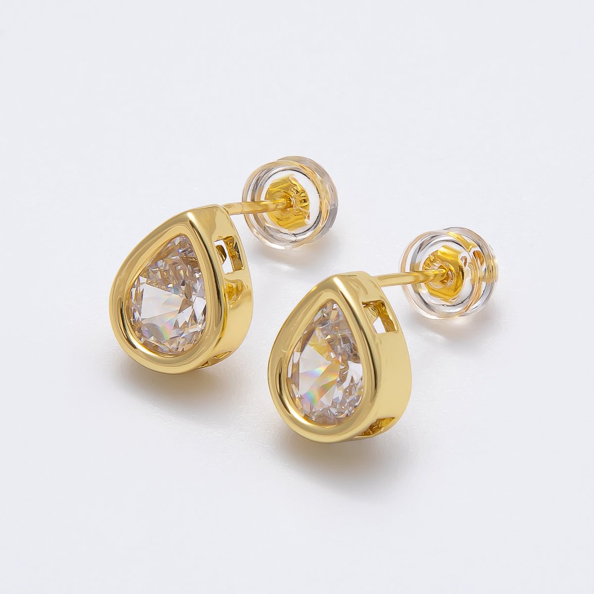 16K Gold Filled Clear CZ Minimalist Teardrop Stud Earring | Earrings-00277