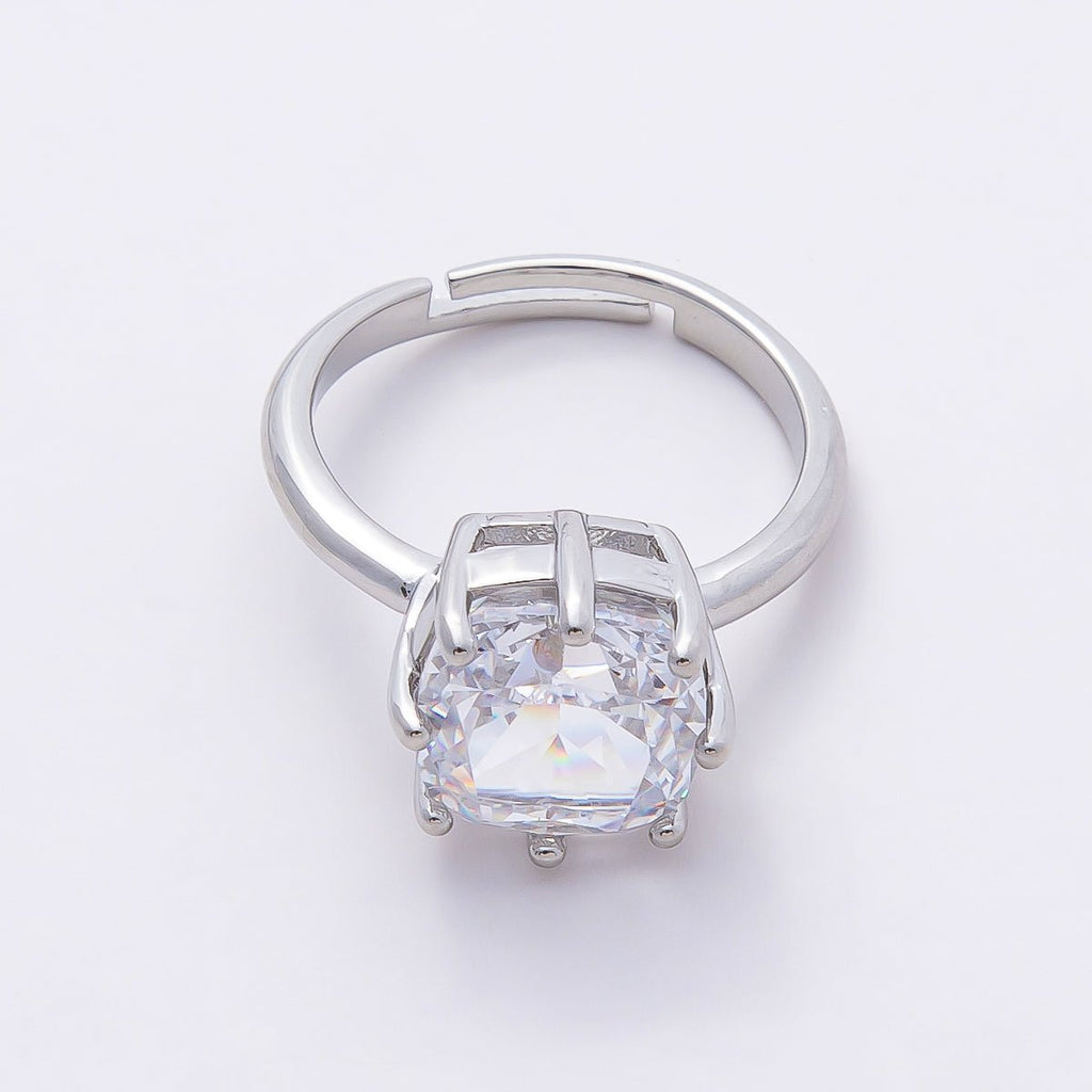 16K Gold Filled Clear CZ Rounded Square Solitaire Ring in Gold & Silver | Rings-00113 Rings-00114