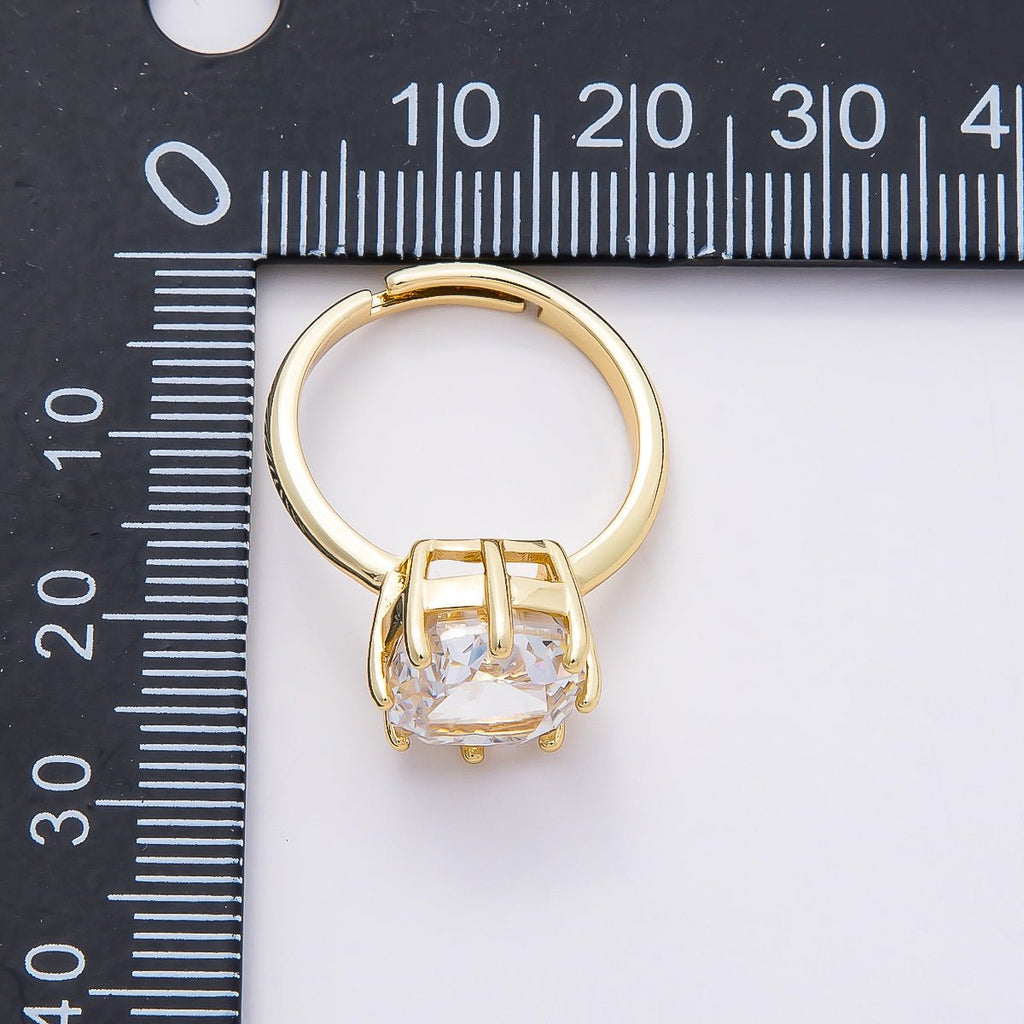 16K Gold Filled Clear CZ Rounded Square Solitaire Ring in Gold & Silver | Rings-00113 Rings-00114