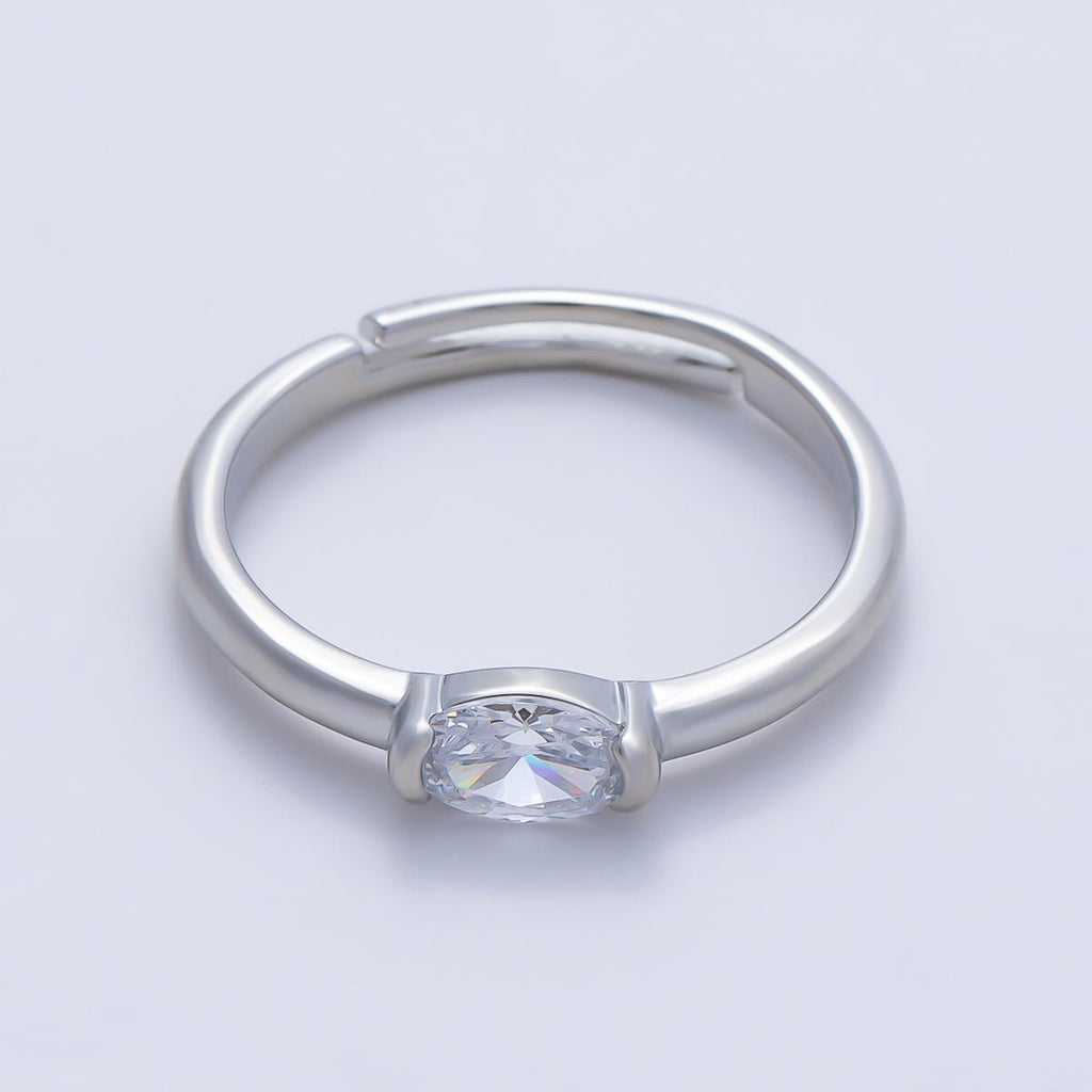 16K Gold Filled Clear Oval CZ Solitaire Adjustable Ring in Gold & Silver | Rings-00167 Rings-00168