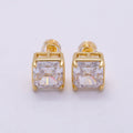 16K Gold Filled Clear Square CZ Stud Earrings in Gold & Silver | Earrings-00407 Earrings-00408