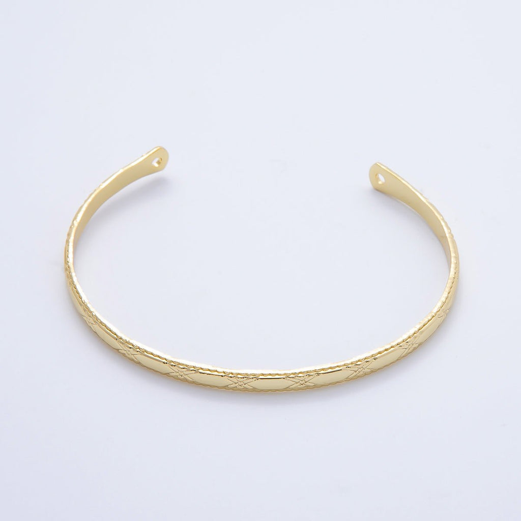 16K Gold Filled 4mm Line-Textured Croissant Ribbed Half Cuff Bracelet Finding for Bangle Supply | WA-04411