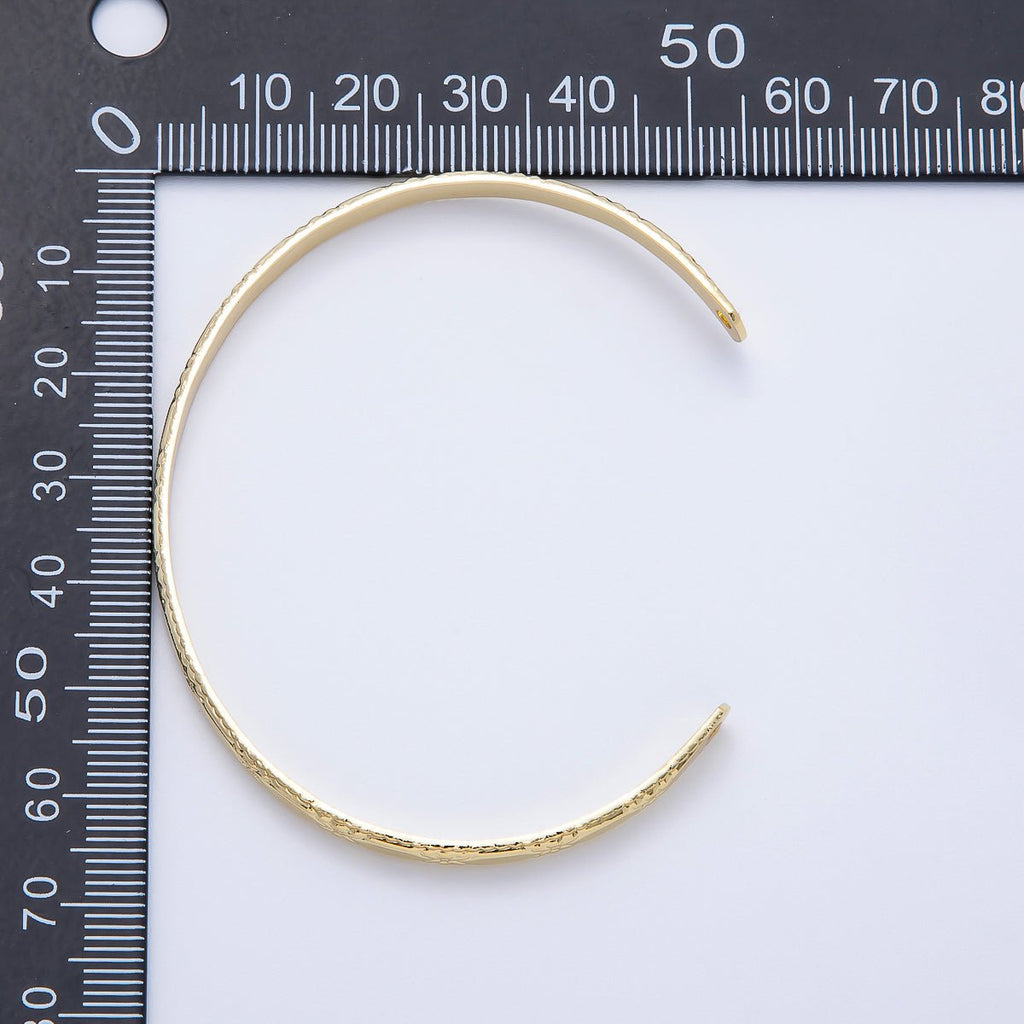 16K Gold Filled 4mm Line-Textured Croissant Ribbed Half Cuff Bracelet Finding for Bangle Supply | WA-04411