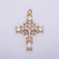 16K Gold Filled Green, Clear CZ Pearl Teardrop Religious Cross Charm in Gold & Silver | AC1416 - AC1419