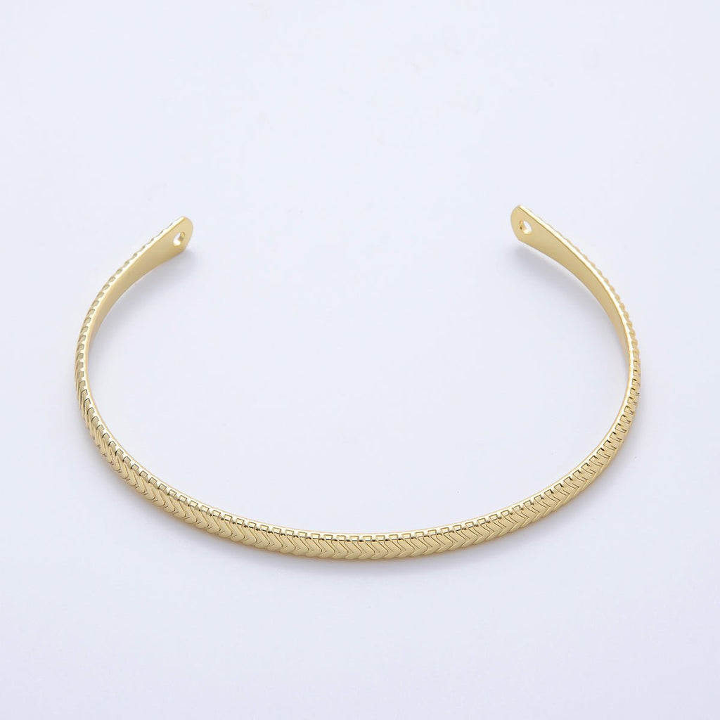 16K Gold Filled 3.5mm Geometric Arrow Ribbed Half Cuff Bracelet Finding for Bangle Supply | WA-04454