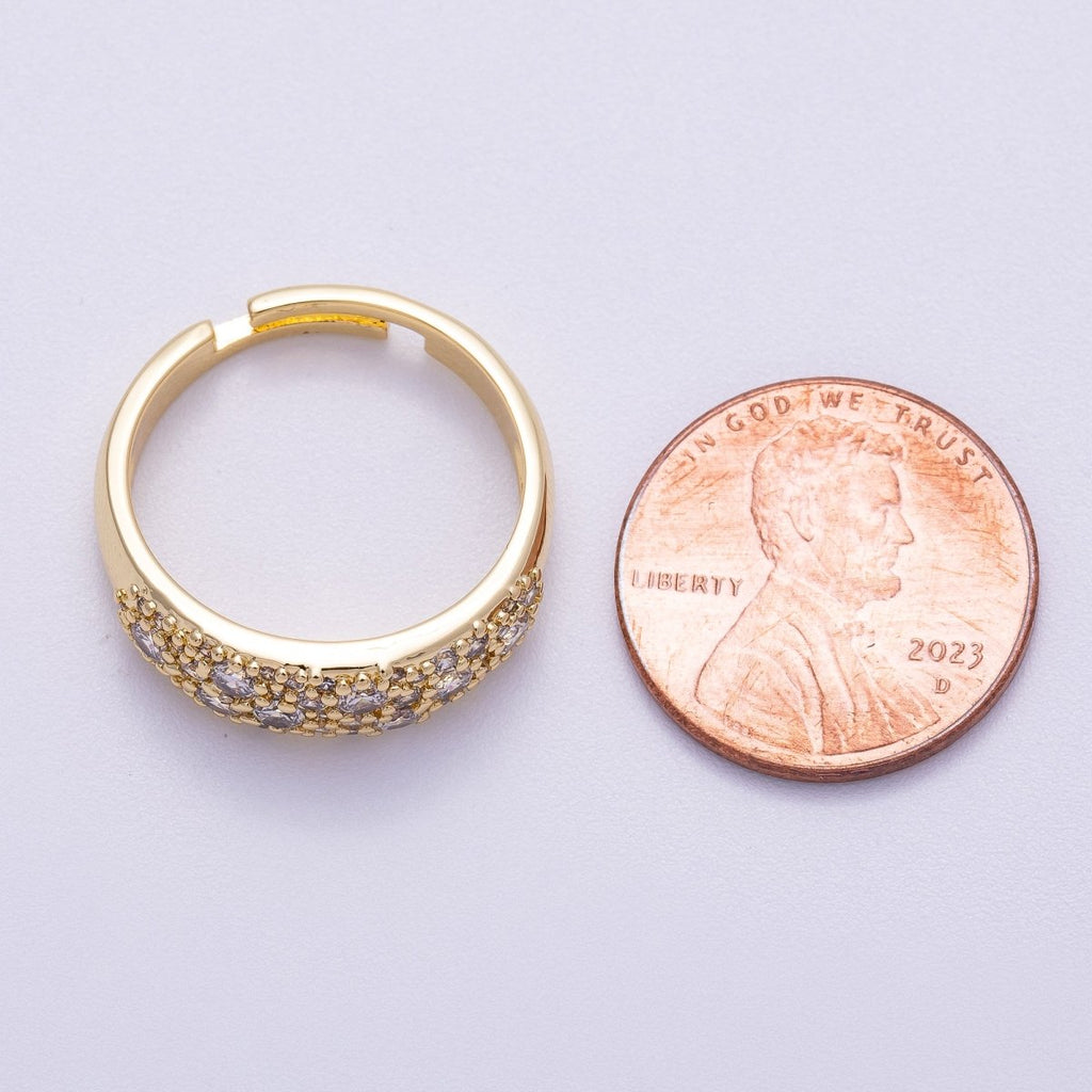 16K Gold Filled Micro Paved CZ Cluster Wide Dome Adjustable Ring in Gold & Silver | Rings-00078 Rings-00079