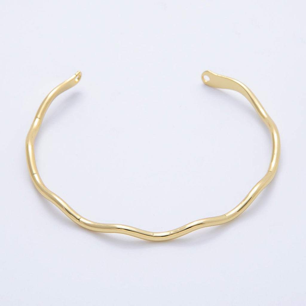 16K Gold Filled 4mm Minimalist Wavy Half Cuff Bracelet Finding for Bangle Supply | WA-04422