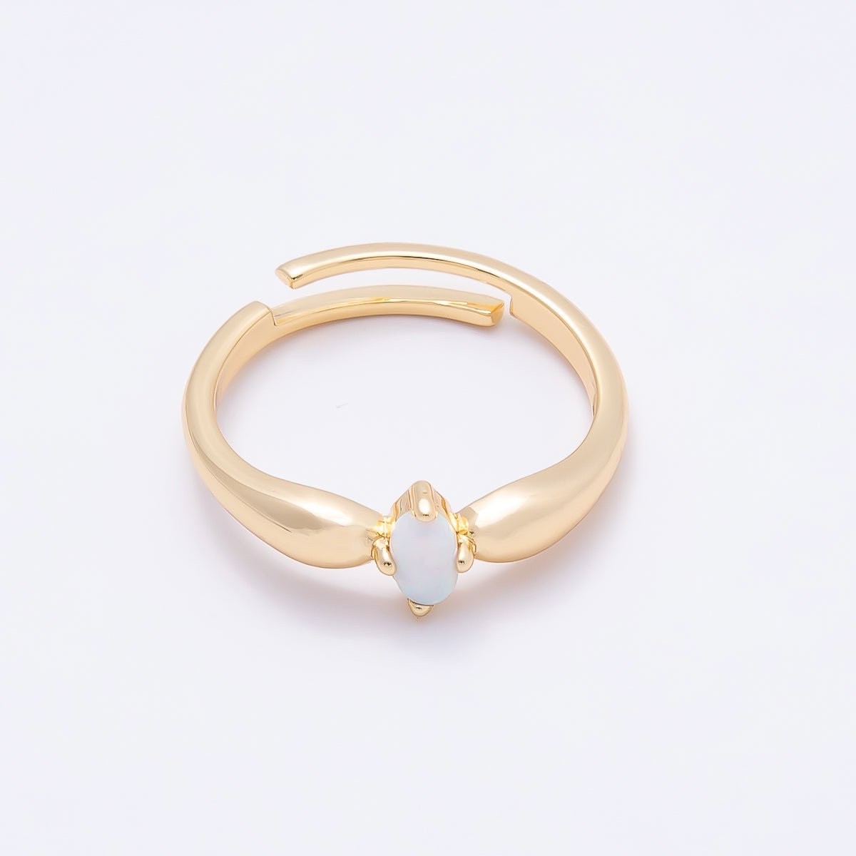 16K Gold Filled White Opal CZ Navette Solitaire Adjustable Ring | Rings-00138