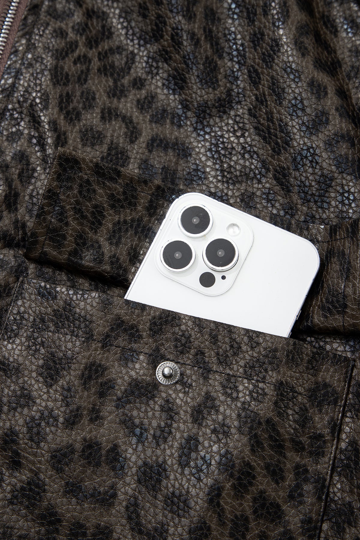 Leopard Print Color block Collar Metal Placket Jacket