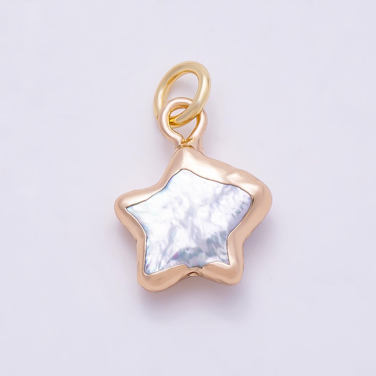 18K Gold Filled 15mm White Freshwater Pearl Foil Celestial Star Charm | Charms-01371