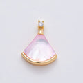 18K Gold Filled 17mm Pink, White, Light Blue Shell Pearl CZ Fan Pendant | Charms-00753 - Charms-00755