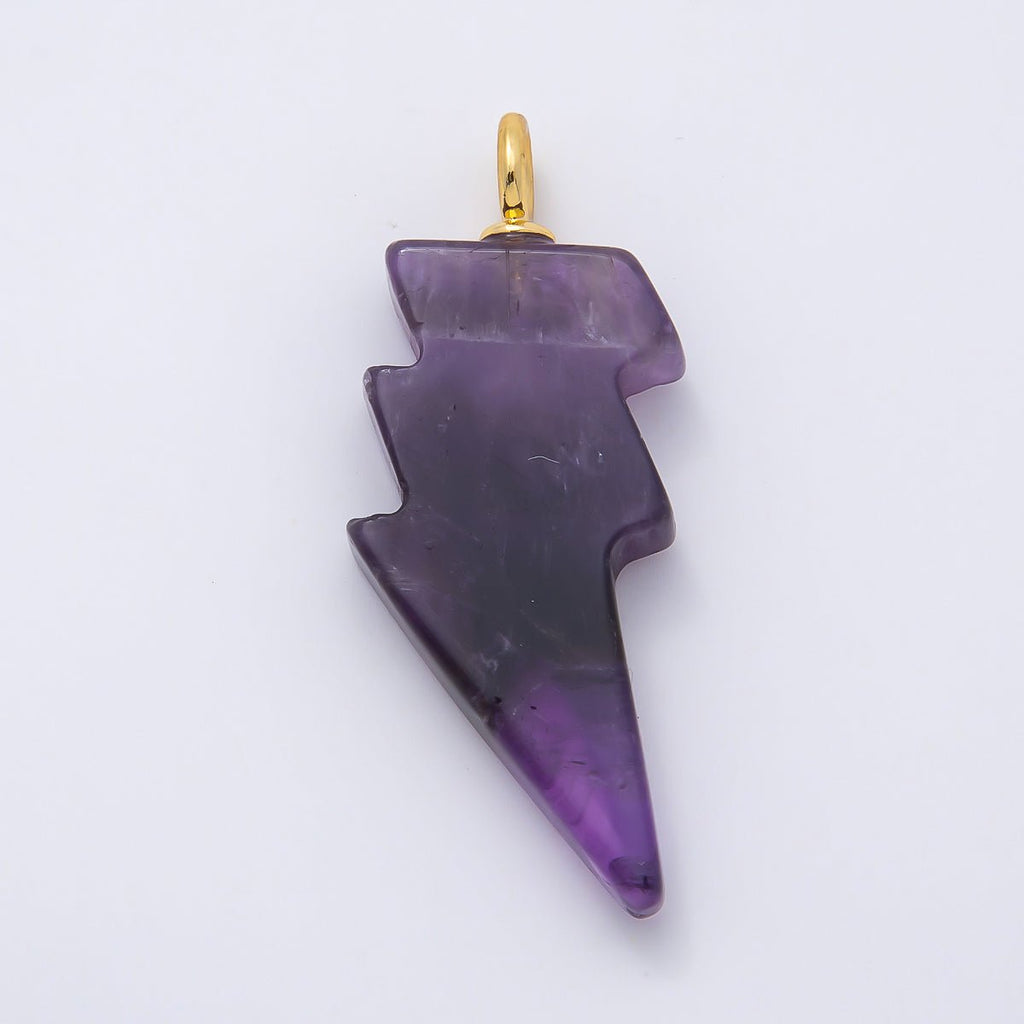 18K Gold Filled 47mm Lapis Lazuli, Amethyst, Agate Gemstone Lightning Bolt Thunder Pendant | Charms-01075 ~ Charms-01077