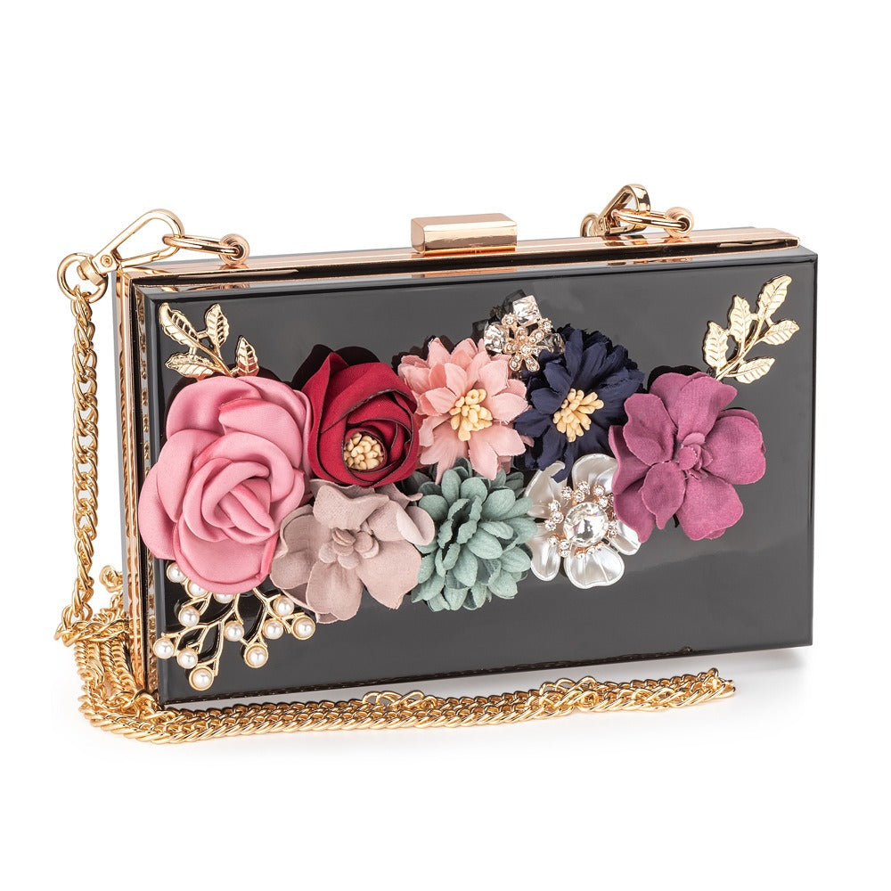 Transparent Flower Acrylic Square Chain Clutch Bag