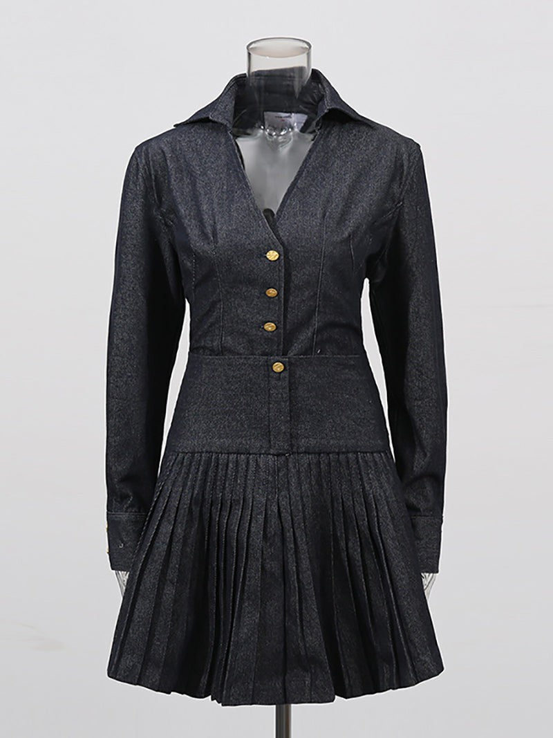 Boutique Denim Jacket Pleated Mini Skirt Set