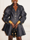 Boutique Denim Jacket Pleated Mini Skirt Set
