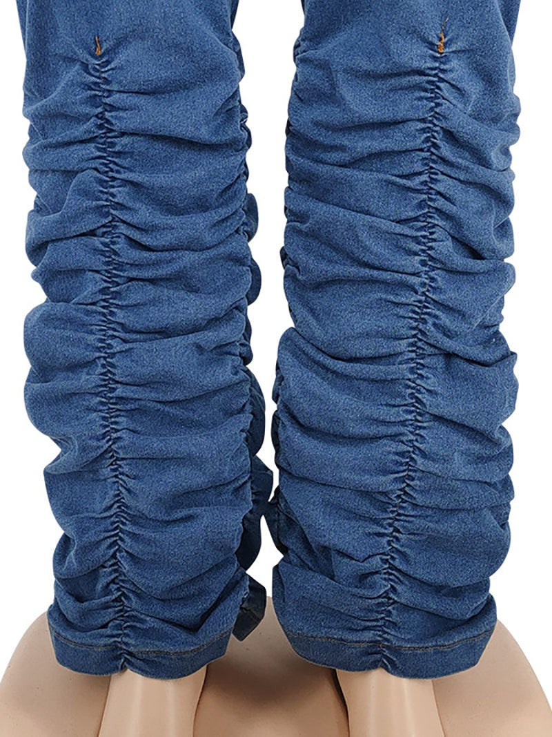 Stacked Denim Jacket And Pant Casual Set