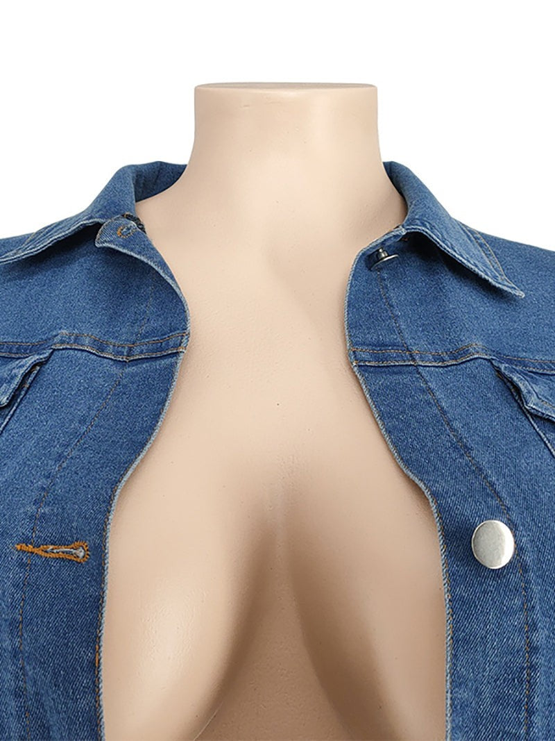 Stacked Denim Jacket And Pant Casual Set