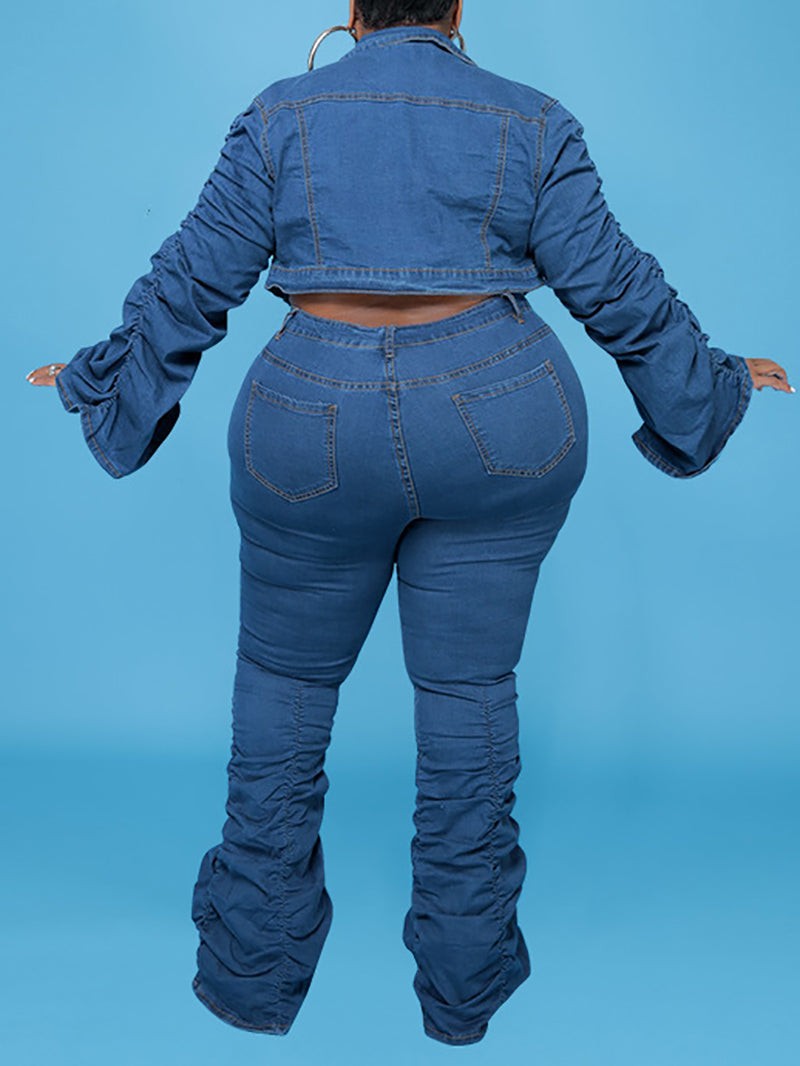 Stacked Denim Jacket And Pant Casual Set